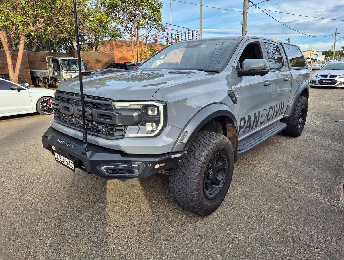 Grey Ford Ranger Raptor in for a Tickford 3-inch twin exhaust upgrade