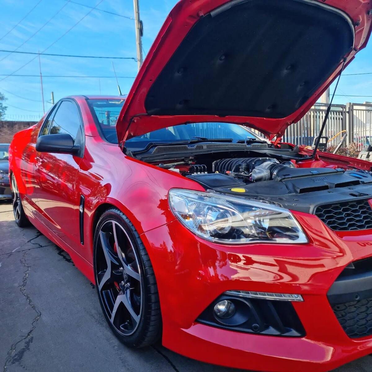 Red HSV VF Maloo ute fitted with a Harrop supercharger and Sam's Performance cam and LS7 lifter package