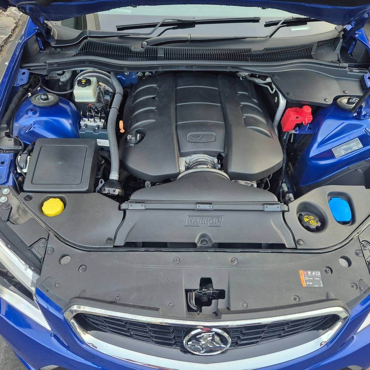 LS3 engine bay of a blue Holden VF SS after a Sam's Performance cam and lifter package
